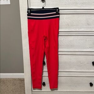 Aerie Red Leggings with Striped Detail